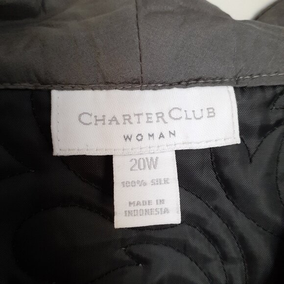 Charter Club Silk Quilted Button Front V-Neck Jacket Gray Size 20W - Picture 3 of 10